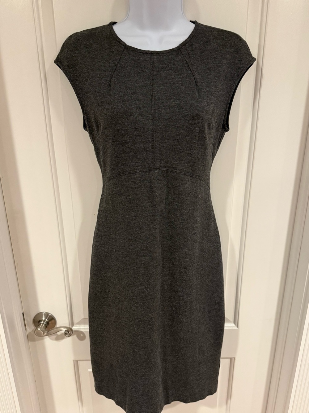 Banana Republic Dark Gray Cap-Sleeve Midi Sheath Dress